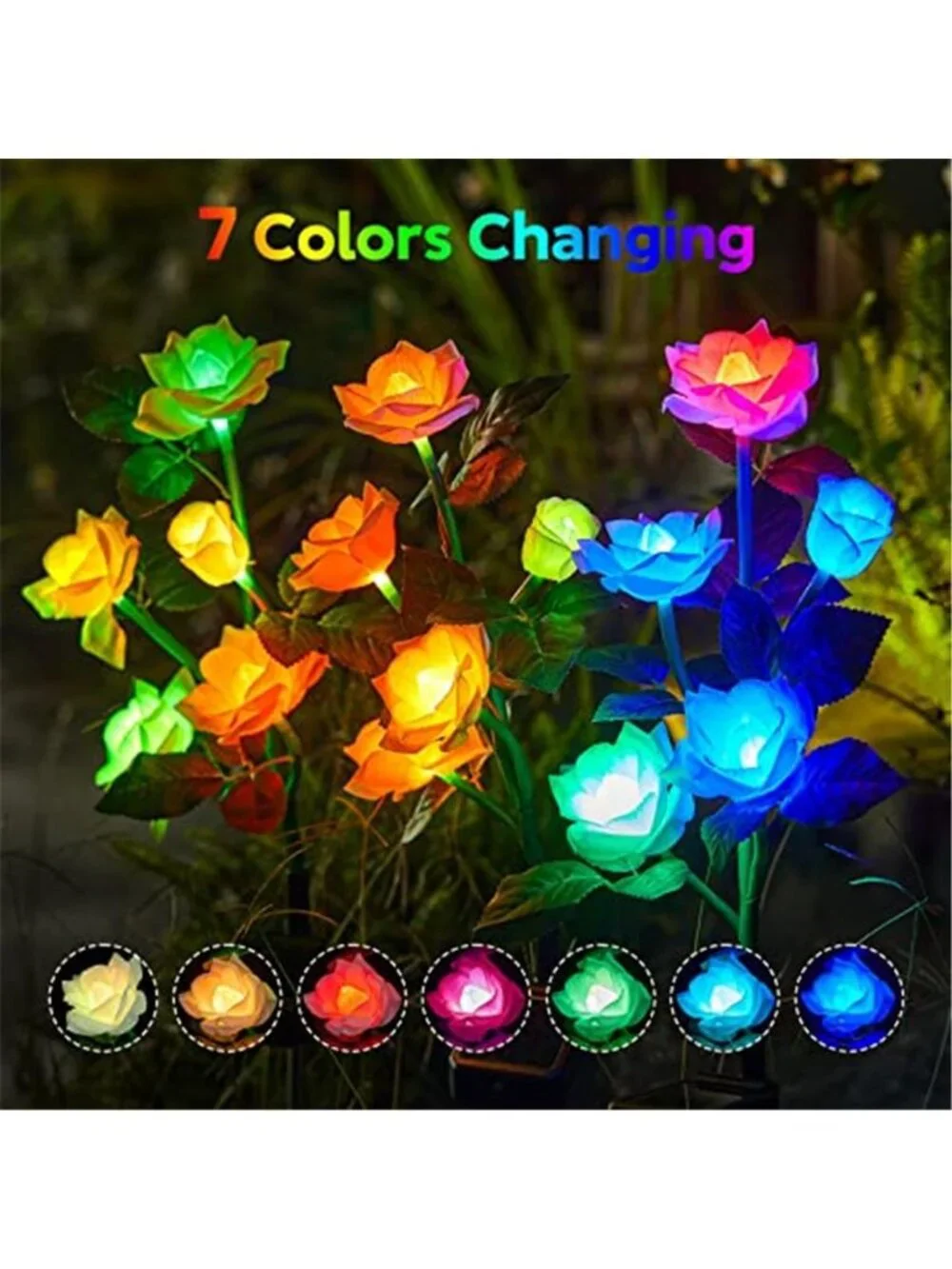 Solar Rose Garden Lights Color Changing Waterproof Outdoor Yard Pathway Decor